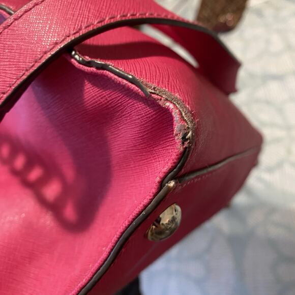 Michael Kors Hamilton Satchel Bag Fuschia Pink Purse - Picture 9 of 14